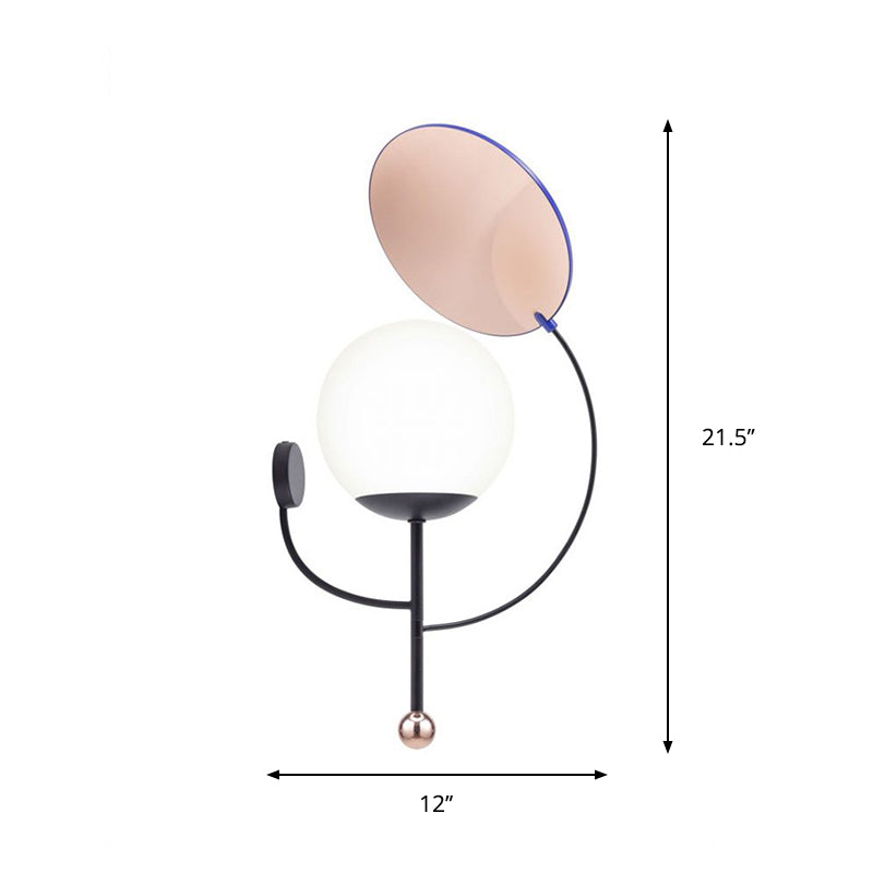 Sikunuo | Gold/Black Global Wall Light Retro 1 Light Matt White Glass Wall Light with Reflector