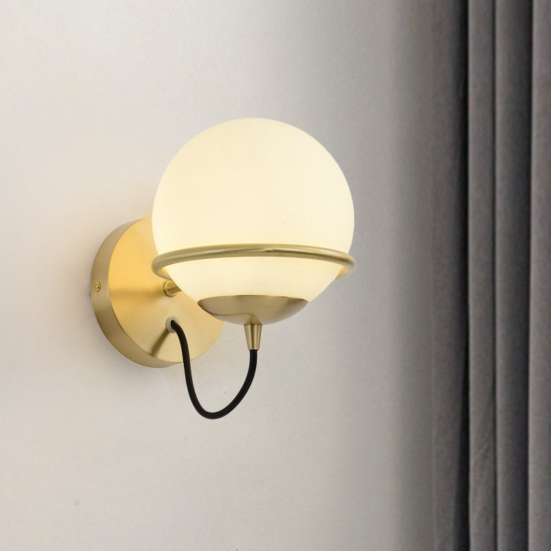 Sikunuo | Single Wall Mounted Spherical Wall Light Contemporary Matte White Glass Brass Wall Light Fixture