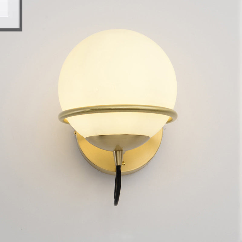 Sikunuo | Single Wall Mounted Spherical Wall Light Contemporary Matte White Glass Brass Wall Light Fixture