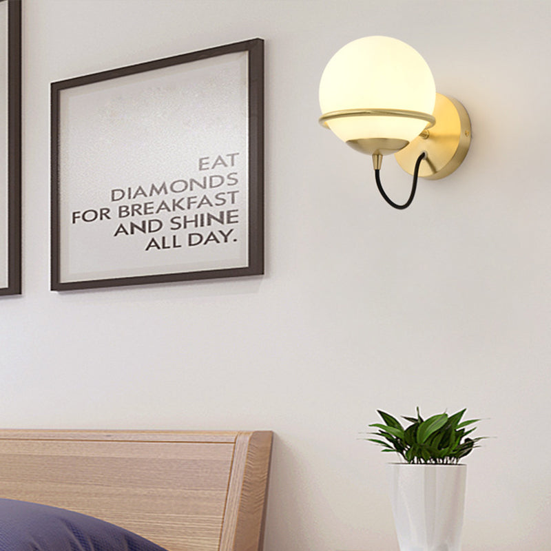 Sikunuo | Single Wall Mounted Spherical Wall Light Contemporary Matte White Glass Brass Wall Light Fixture