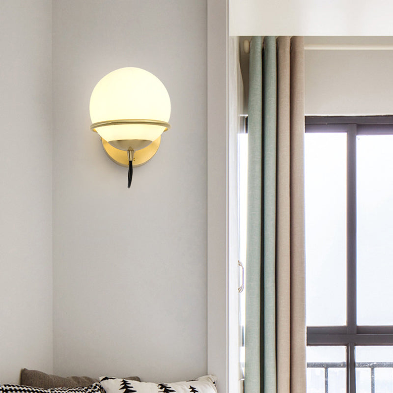 Sikunuo | Single Wall Mounted Spherical Wall Light Contemporary Matte White Glass Brass Wall Light Fixture