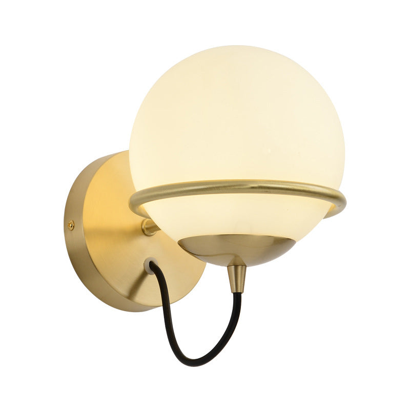 Sikunuo | Single Wall Mounted Spherical Wall Light Contemporary Matte White Glass Brass Wall Light Fixture