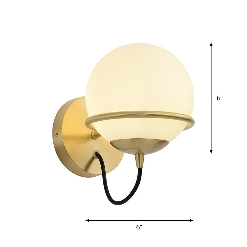 Sikunuo | Single Wall Mounted Spherical Wall Light Contemporary Matte White Glass Brass Wall Light Fixture