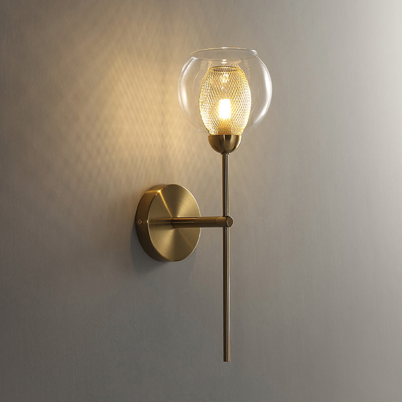 Sikunuo | Dual Cup Form Wall Mounted Lamp Modernist Simple Clear Glass and Metallic Wall Sconce in Black/Gold