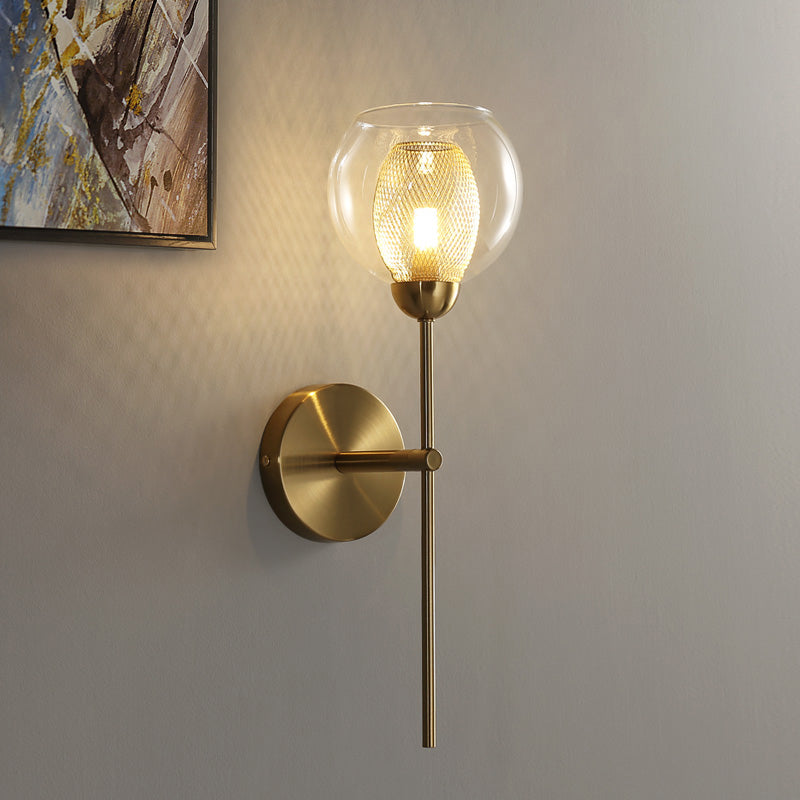 Sikunuo | Dual Cup Form Wall Mounted Lamp Modernist Simple Clear Glass and Metallic Wall Sconce in Black/Gold