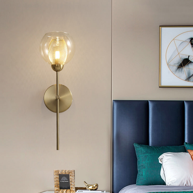 Sikunuo | Dual Cup Form Wall Mounted Lamp Modernist Simple Clear Glass and Metallic Wall Sconce in Black/Gold