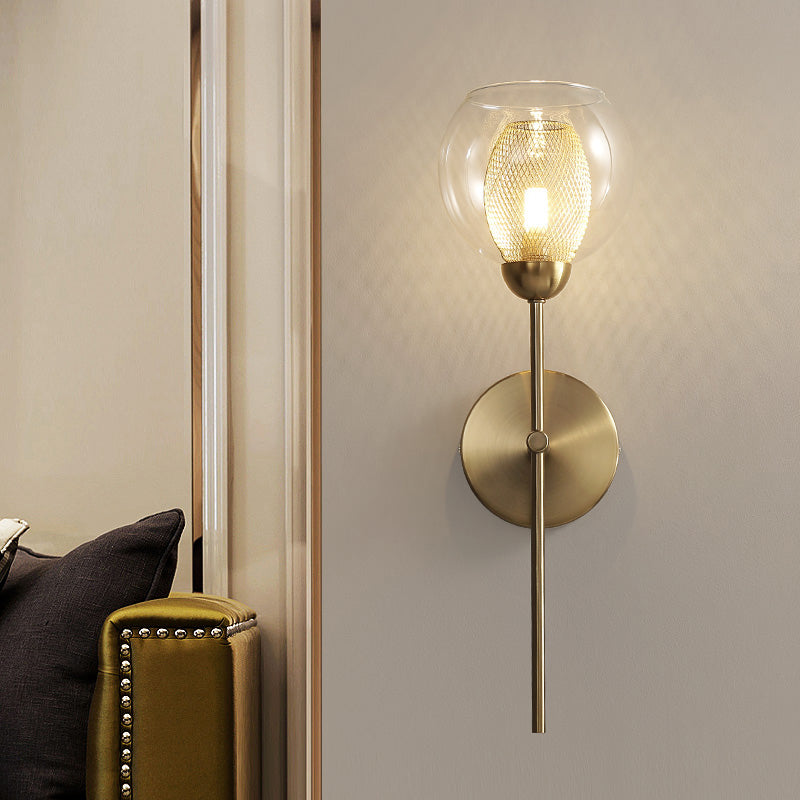 Sikunuo | Dual Cup Form Wall Mounted Lamp Modernist Simple Clear Glass and Metallic Wall Sconce in Black/Gold