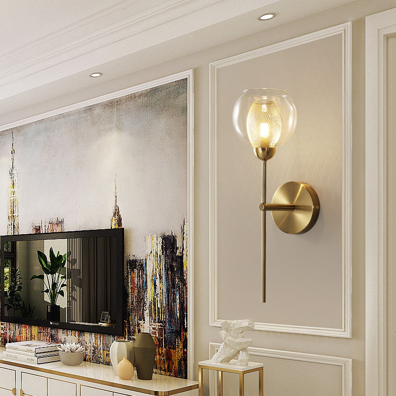Sikunuo | Dual Cup Form Wall Mounted Lamp Modernist Simple Clear Glass and Metallic Wall Sconce in Black/Gold