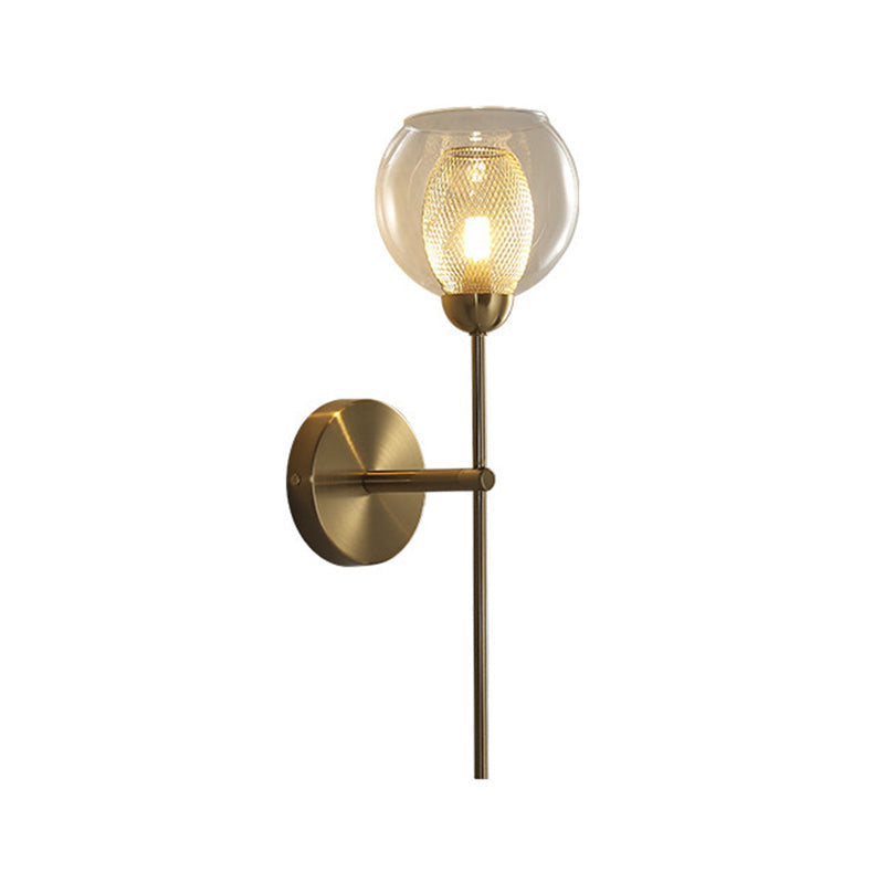 Sikunuo | Dual Cup Form Wall Mounted Lamp Modernist Simple Clear Glass and Metallic Wall Sconce in Black/Gold