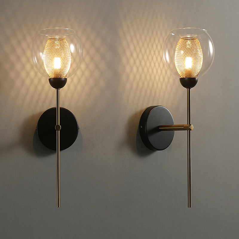 Sikunuo | Dual Cup Form Wall Mounted Lamp Modernist Simple Clear Glass and Metallic Wall Sconce in Black/Gold