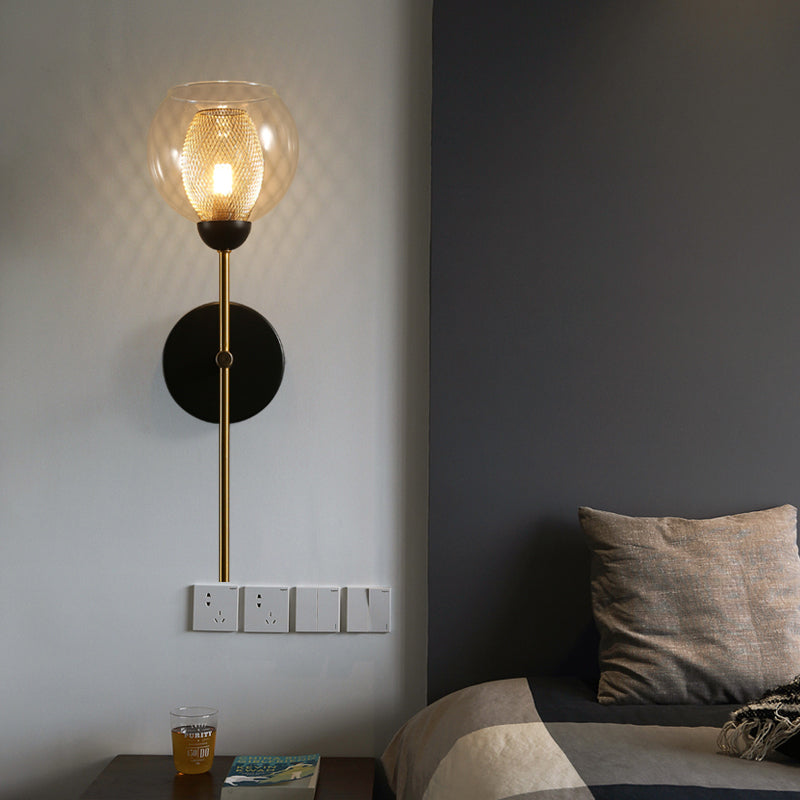 Sikunuo | Dual Cup Form Wall Mounted Lamp Modernist Simple Clear Glass and Metallic Wall Sconce in Black/Gold