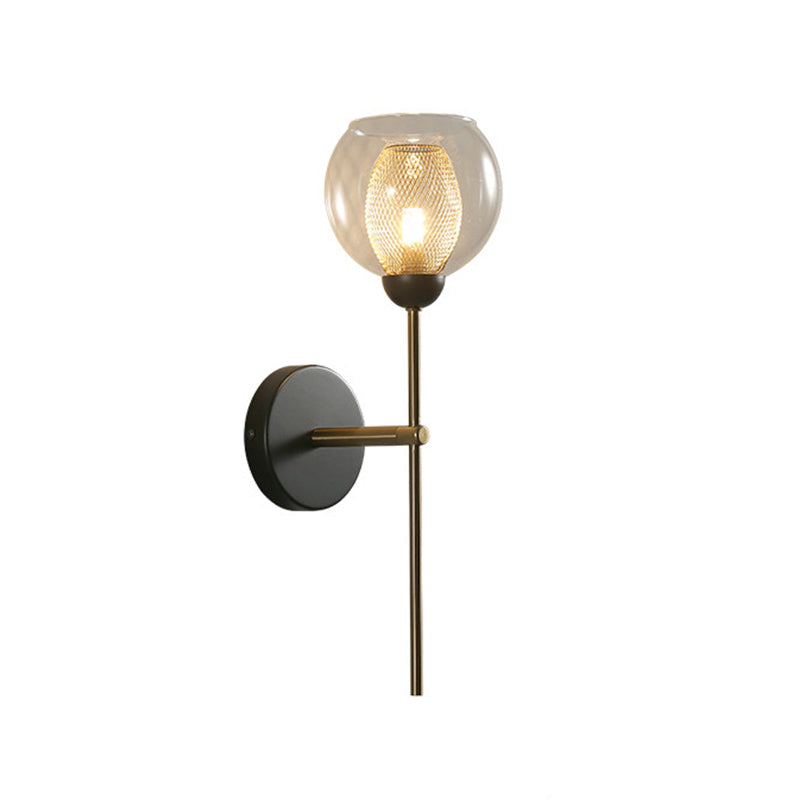 Sikunuo | Dual Cup Form Wall Mounted Lamp Modernist Simple Clear Glass and Metallic Wall Sconce in Black/Gold