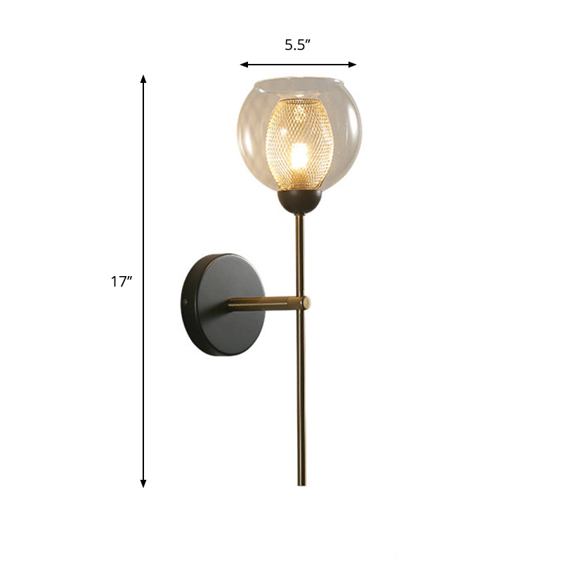 Sikunuo | Dual Cup Form Wall Mounted Lamp Modernist Simple Clear Glass and Metallic Wall Sconce in Black/Gold