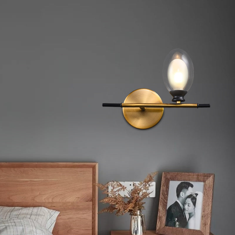 Sikunuo | Clear/Amber Glass Egg Shape Wall Light Minimalist 1 Light Brass Wall Lamp with Horizontal Arm