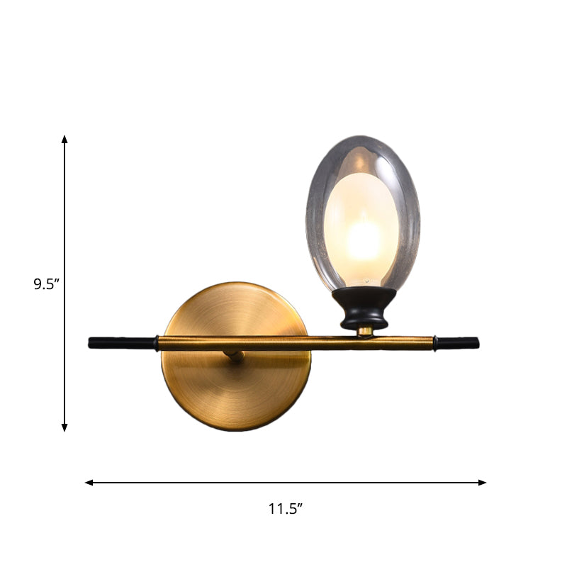 Sikunuo | Clear/Amber Glass Egg Shape Wall Light Minimalist 1 Light Brass Wall Lamp with Horizontal Arm