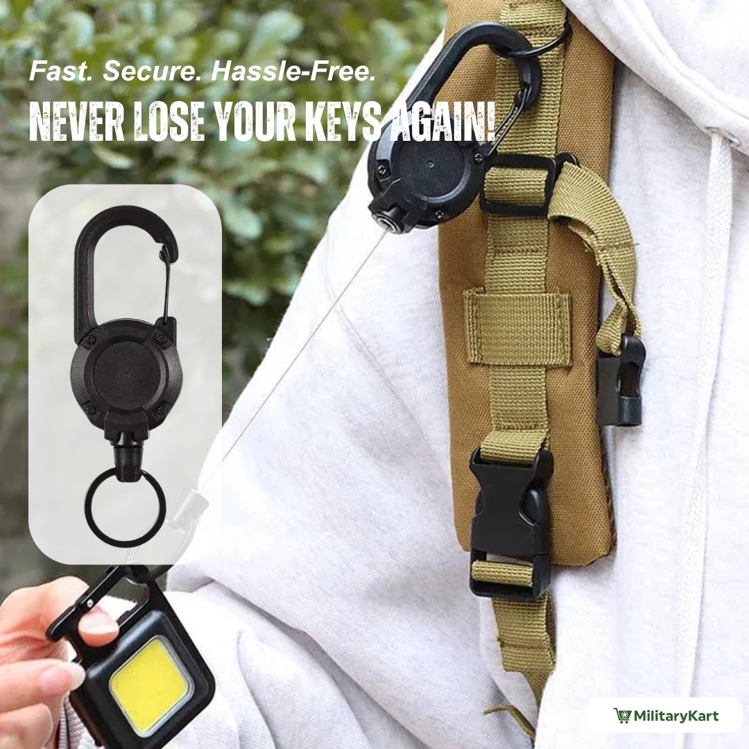 Sikunuo | Heavy-Duty Tactical Retractable Keychain – Multi-Use Outdoor Carabiner Tool