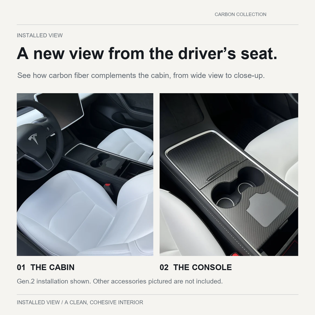 Carbon Fiber Center Console Wrap Cover for Model 3 / Y