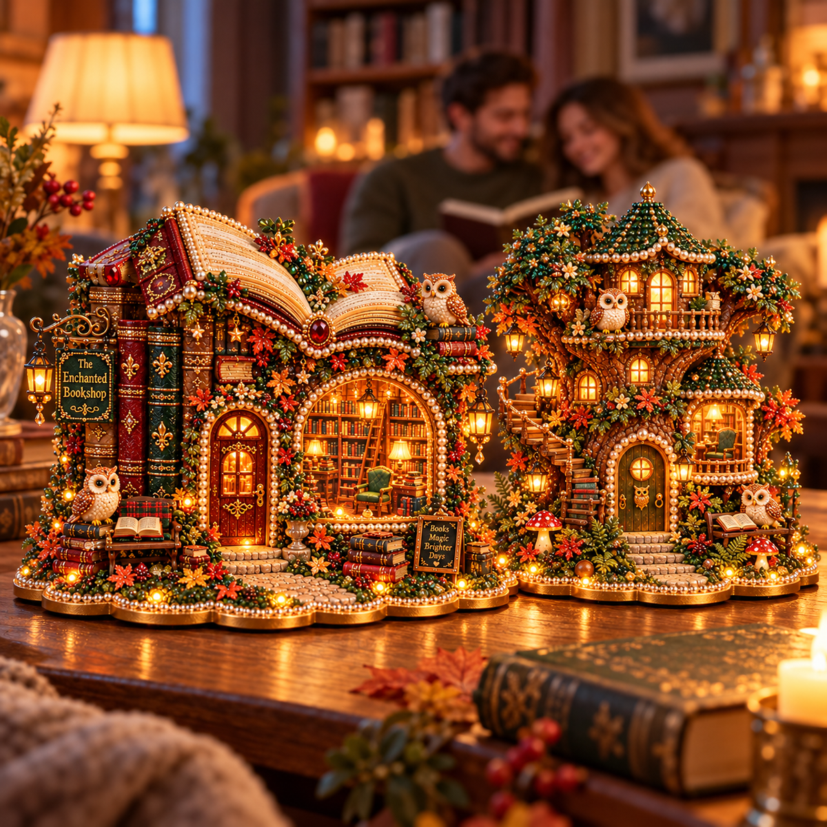 Owl's Enchanted Village – DIY 3D Diamond Art Decoration Kit