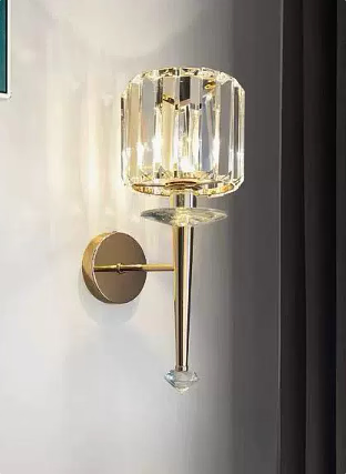 Sikunuo | 1 Bulb Cylindrical Wall Light Modernist Style Clear Glass Wall Light Sconce with Crystal Decoration in Chrome Finish