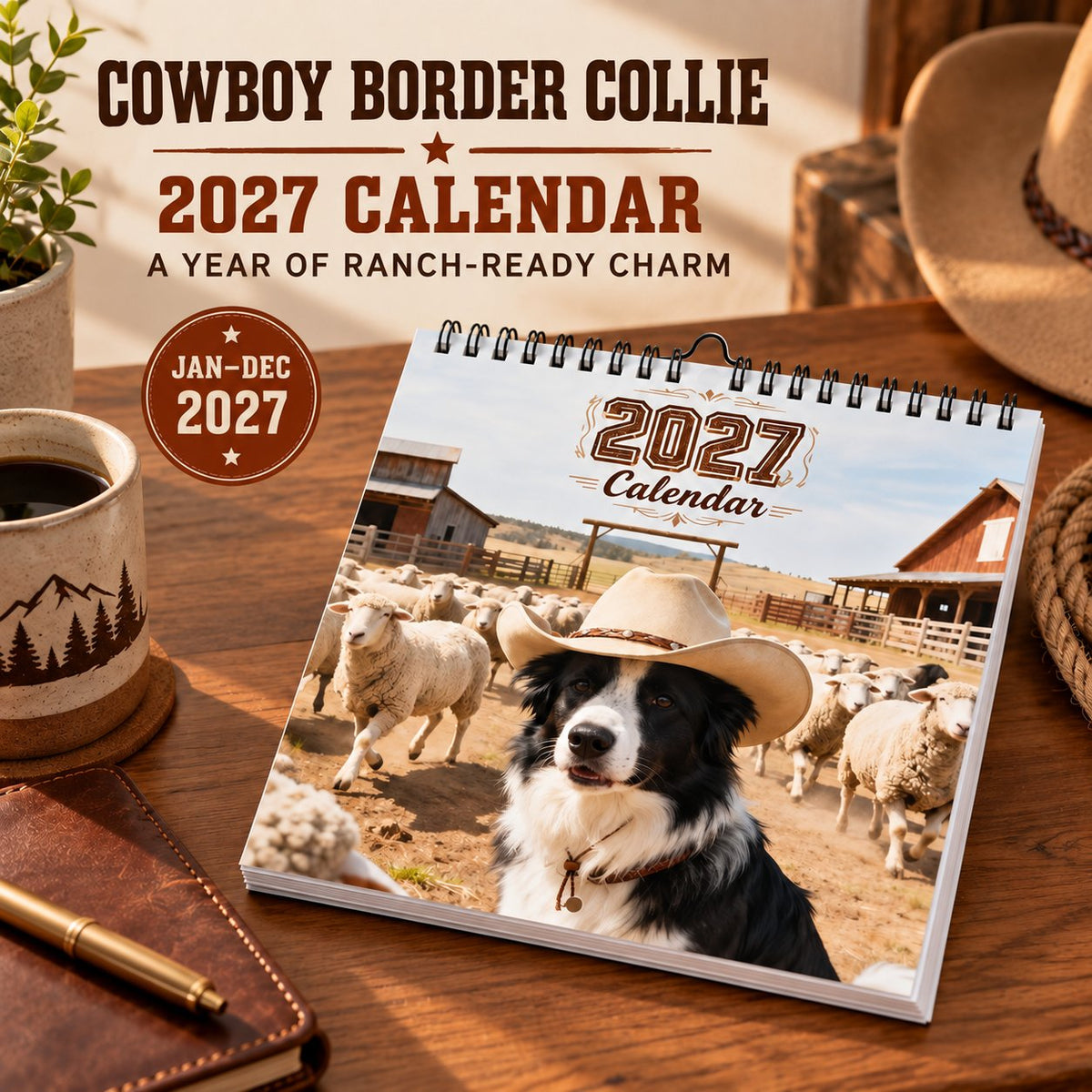 Cowboy Border Collie 2027 Calendar