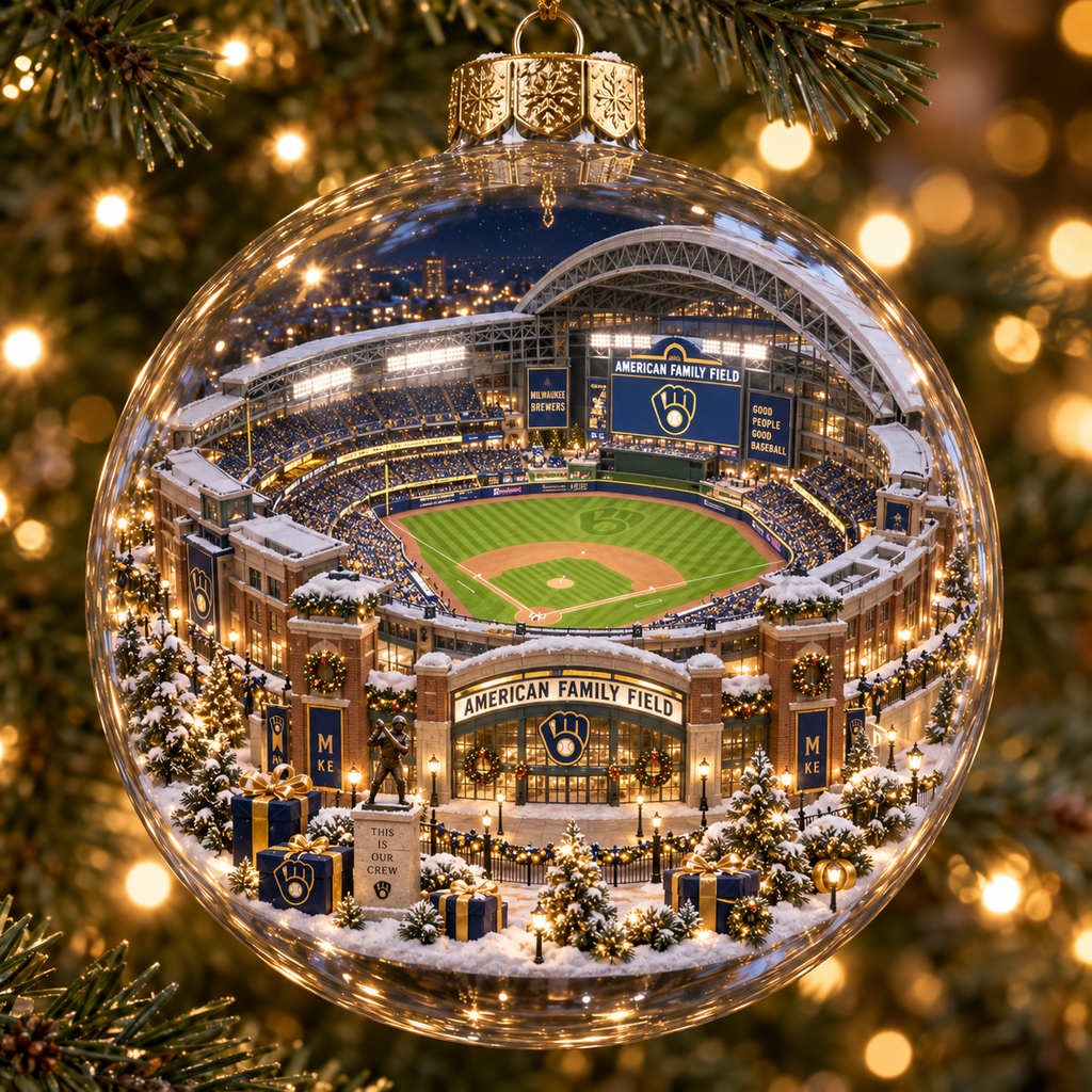 Brewers Light-Up Baseball Heritage Christmas Ornament
