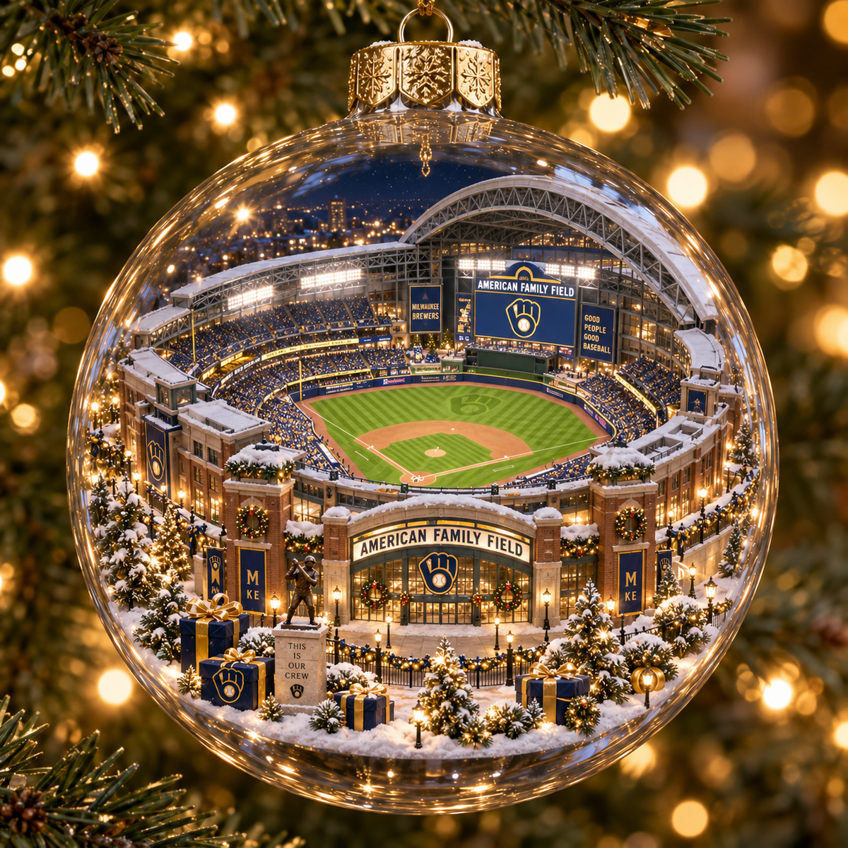 Brewers Light-Up Baseball Heritage Christmas Ornament