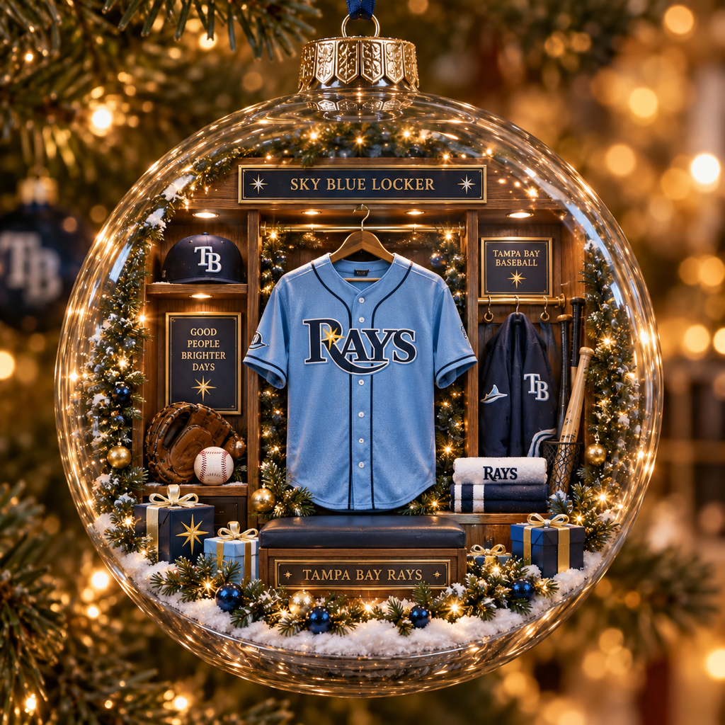 Rays Light-Up Baseball Heritage Christmas Ornament