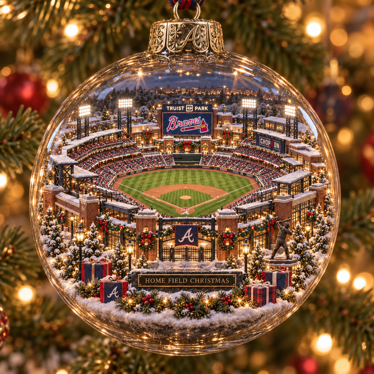 Atlanta Braves Light-Up Baseball Heritage Christmas Ornament