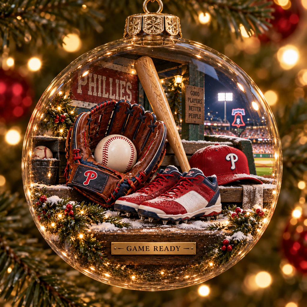 Phillies Light-Up Baseball Heritage Christmas Ornament