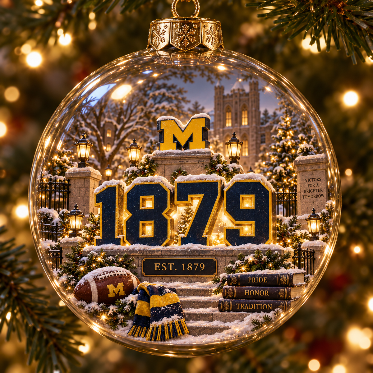 Go Blue – Light-Up College Football Heritage Christmas Ornament
