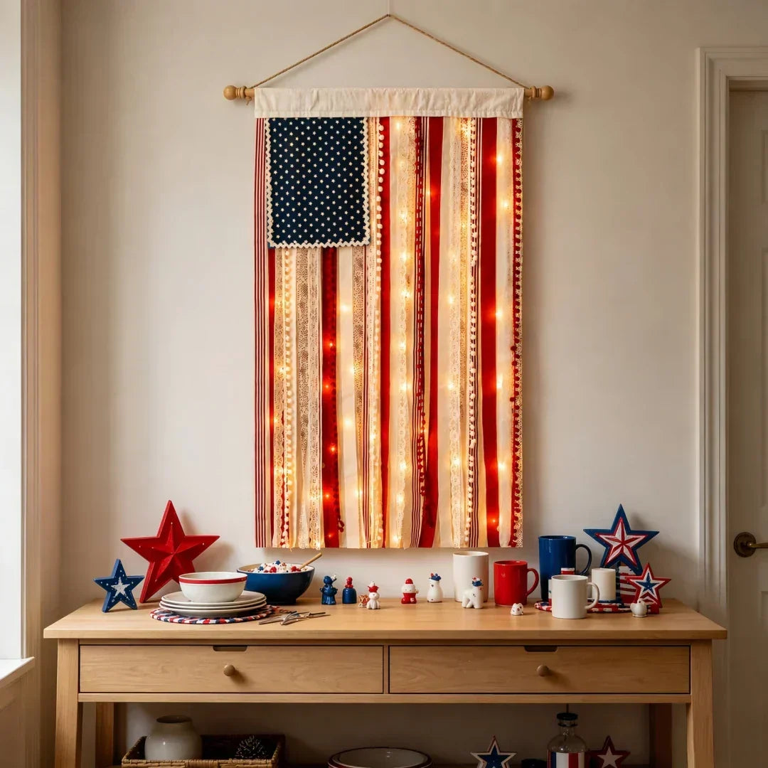 4 x 2.3 Ft Lighted Rag American Flag Banner - 🎆 USA 250th Celebration