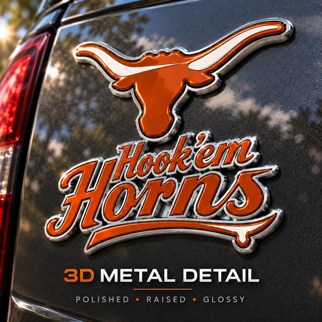 Hook ’Em Horns 3D Metal Car Emblem