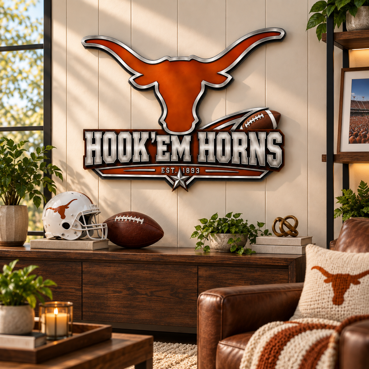 Hook ’Em Horns Wall Decor – EST. 1893 Football Heritage Fan Display
