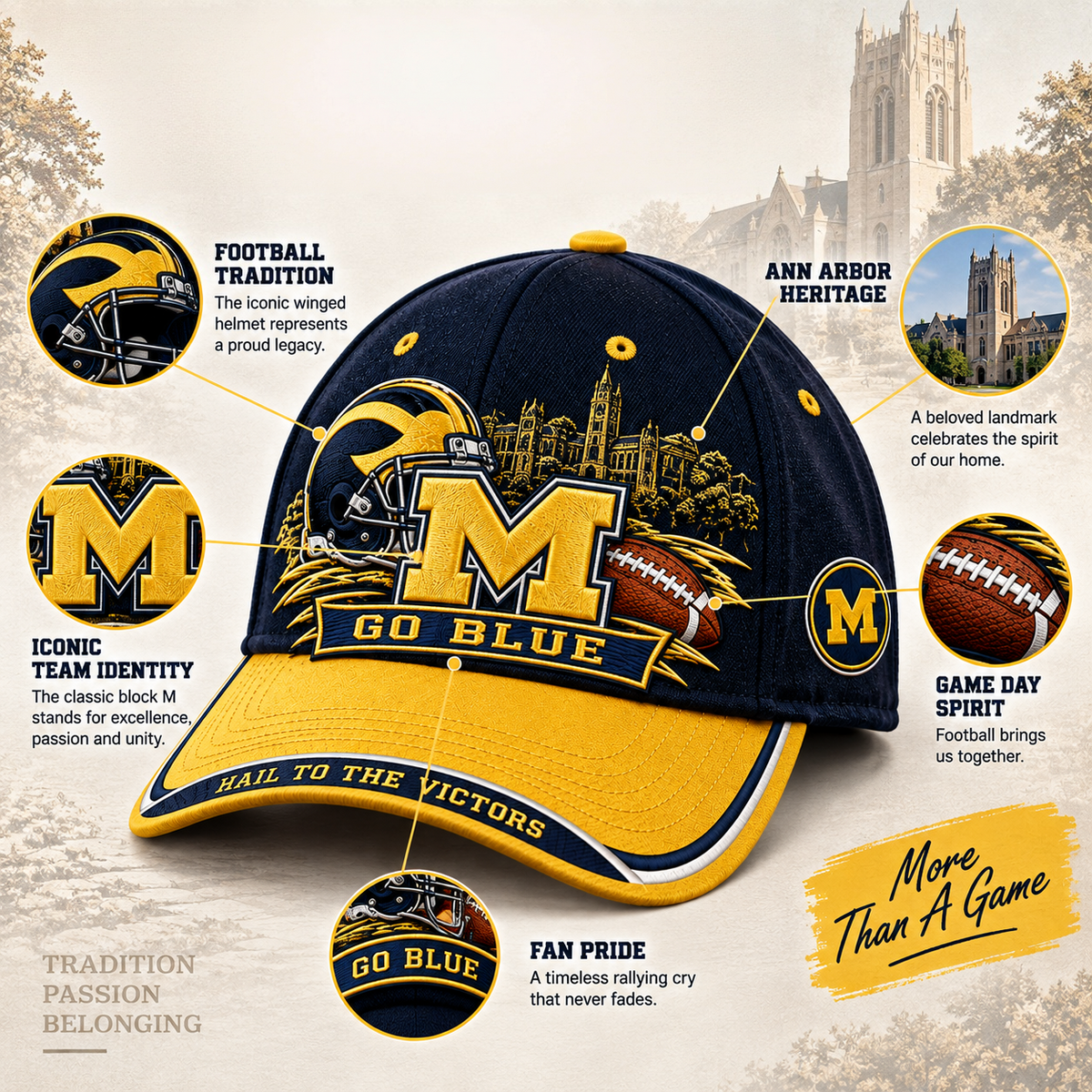 Go Blue Maize & Blue Football Fan Cap