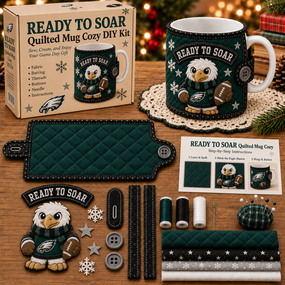 FLY EAGLES FLY — Quilted Mug Cozy Sewing Kit