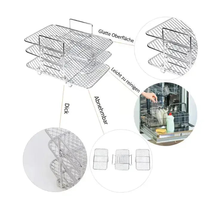 Sikunuo | 3-tier stainless steel air fryer rack for versatile cooking