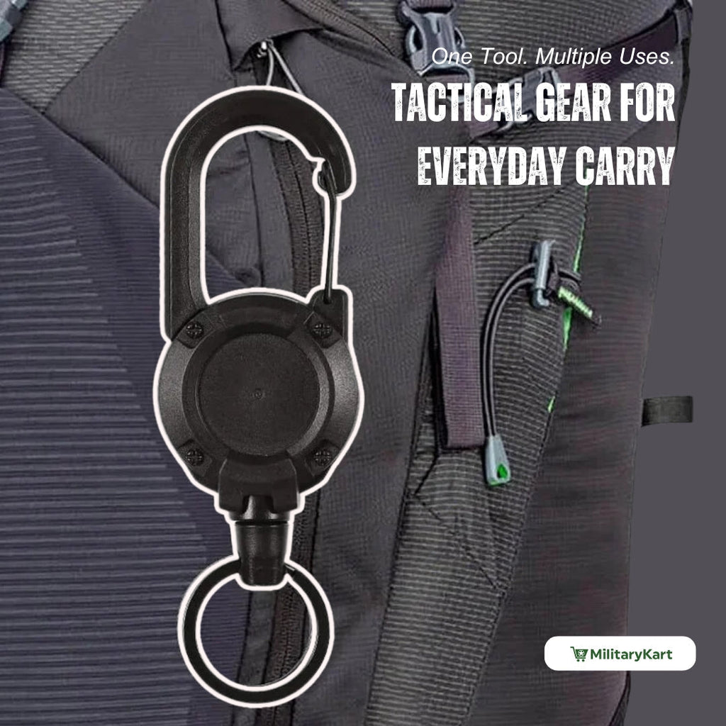 Sikunuo | Heavy-Duty Tactical Retractable Keychain – Multi-Use Outdoor Carabiner Tool
