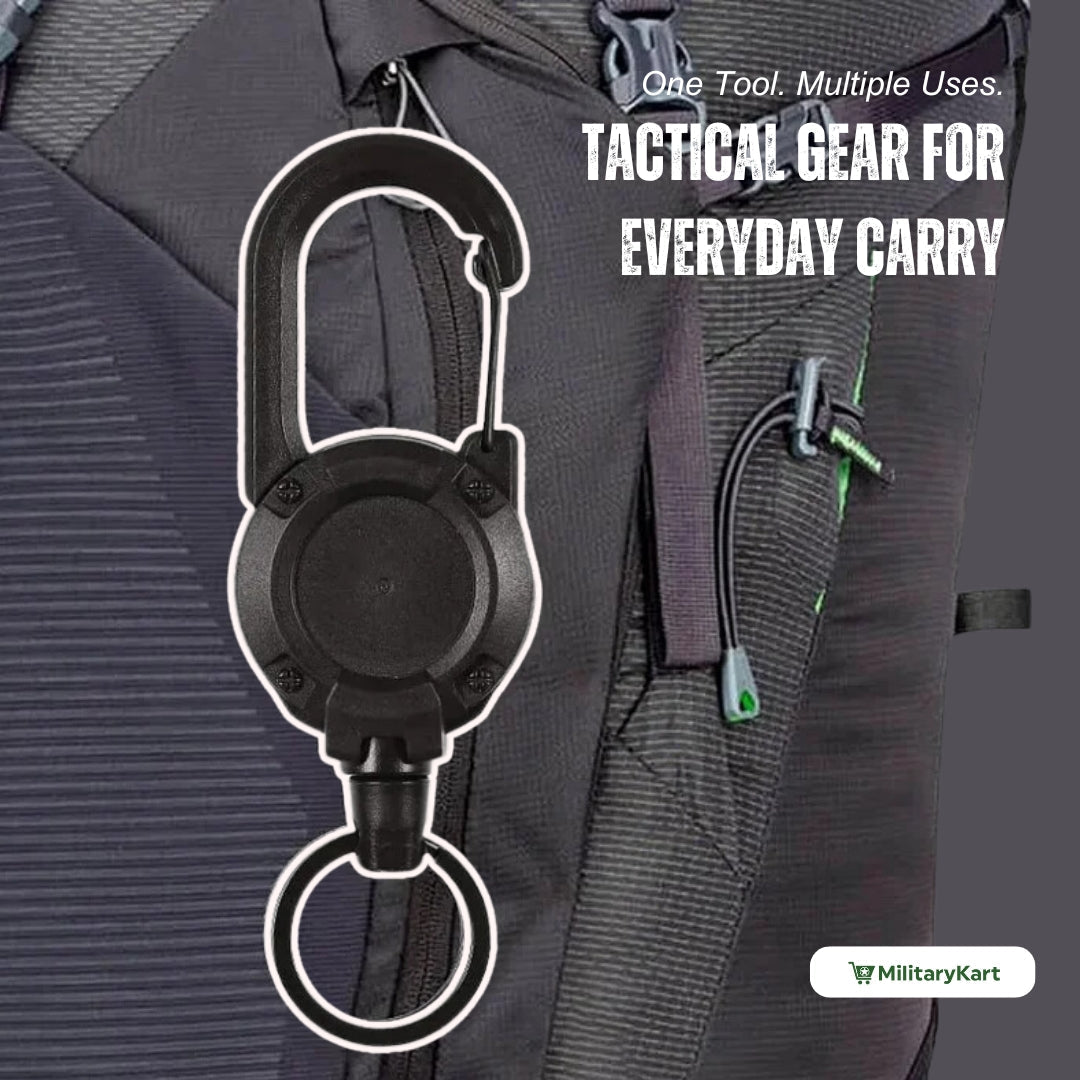 Sikunuo | Heavy-Duty Tactical Retractable Keychain – Multi-Use Outdoor Carabiner Tool