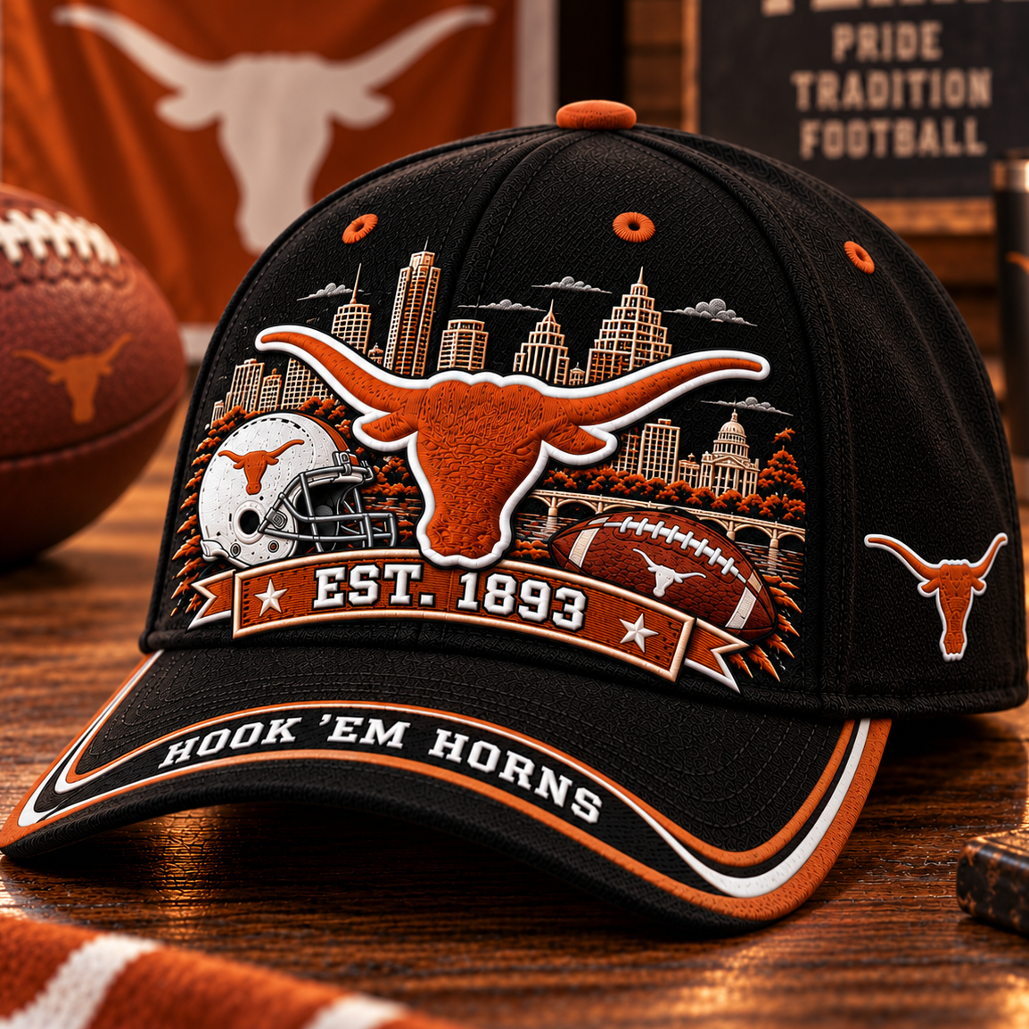 Burnt Orange Hook ’Em Horns Cap