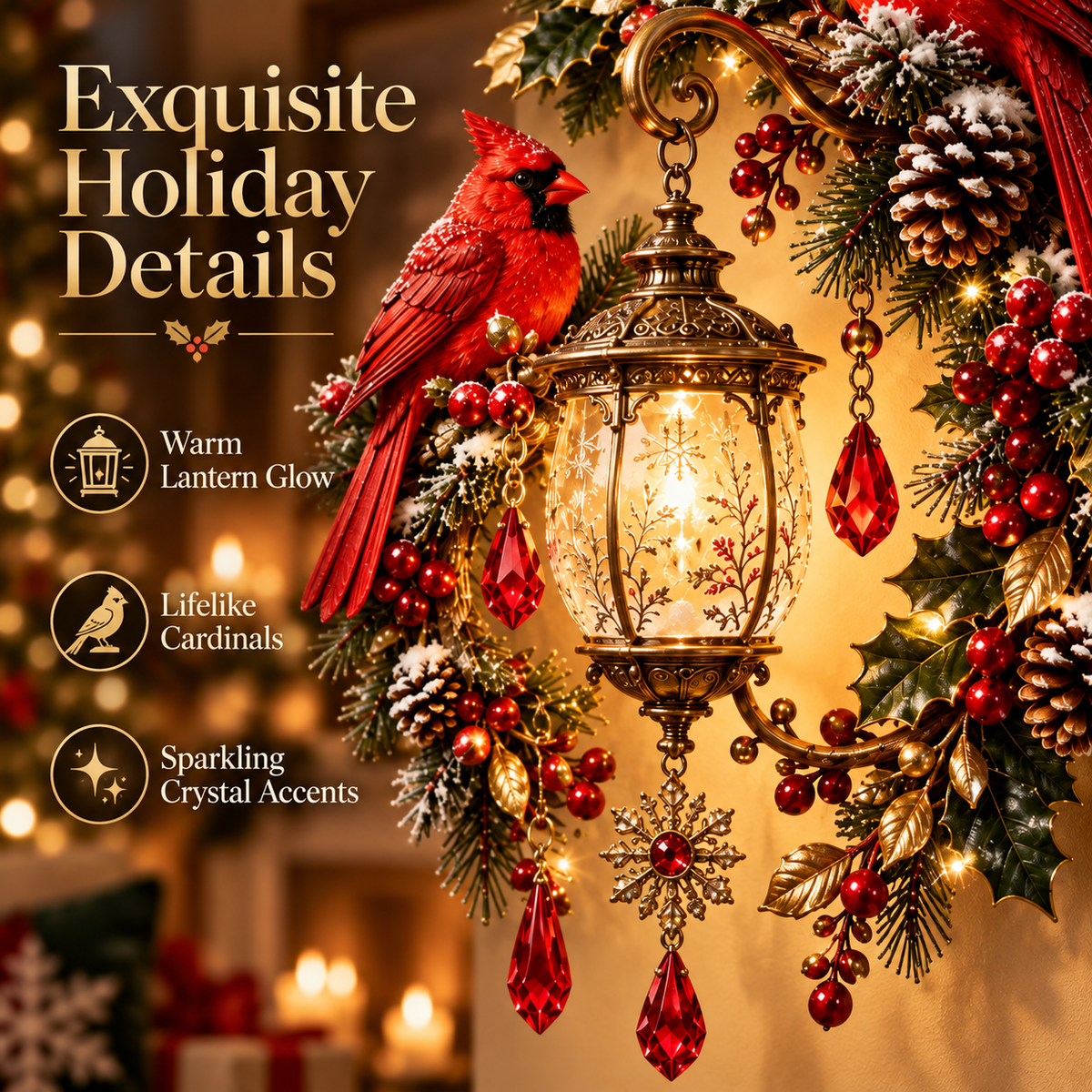 Cardinal Christmas Lantern Glow – Lighted Holiday Wall Decor