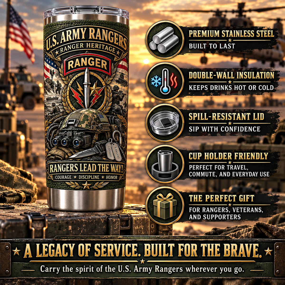 U.S. Army Rangers Heritage Insulated Travel Tumbler