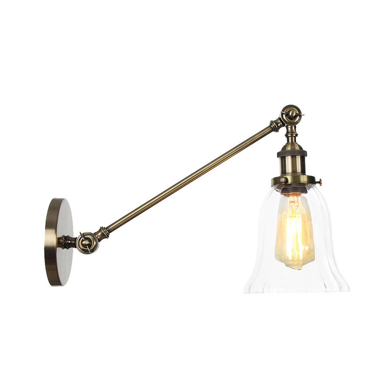 Sikunuo | Black/Bronze/Brass 1 Light Wall Lighting Unit Vintage Clear Glass Bell Wall Lamp with Arm, 8"/12" Long
