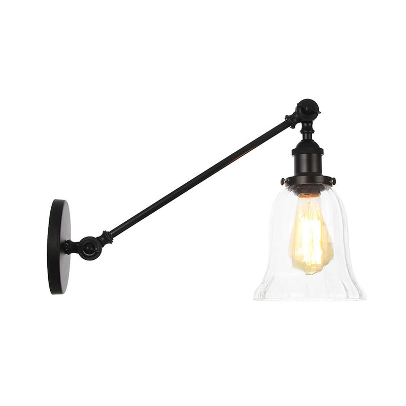 Sikunuo | Black/Bronze/Brass 1 Light Wall Lighting Unit Vintage Clear Glass Bell Wall Lamp with Arm, 8"/12" Long