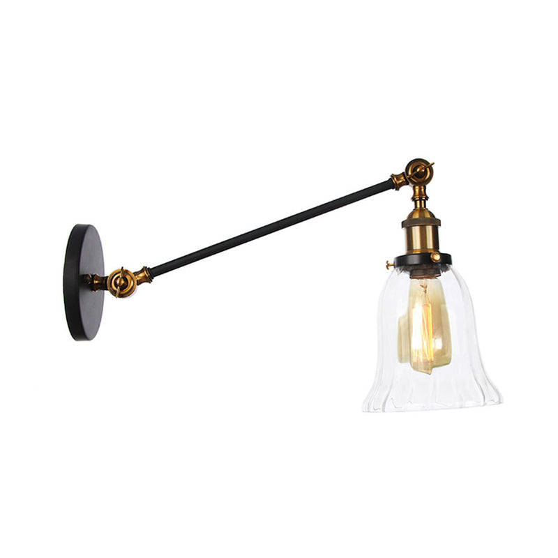 Sikunuo | Black/Bronze/Brass 1 Light Wall Lighting Unit Vintage Clear Glass Bell Wall Lamp with Arm, 8"/12" Long