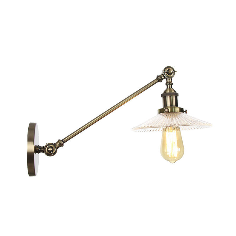 Sikunuo | Clear Ribbed Glass Bronze/Brass/Copper Wall Mounted Lamp Shade 1 Light Vintage Lighting Fixture, 8"/12" L Arm