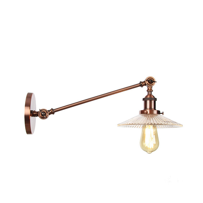 Sikunuo | Clear Ribbed Glass Bronze/Brass/Copper Wall Mounted Lamp Shade 1 Light Vintage Lighting Fixture, 8"/12" L Arm