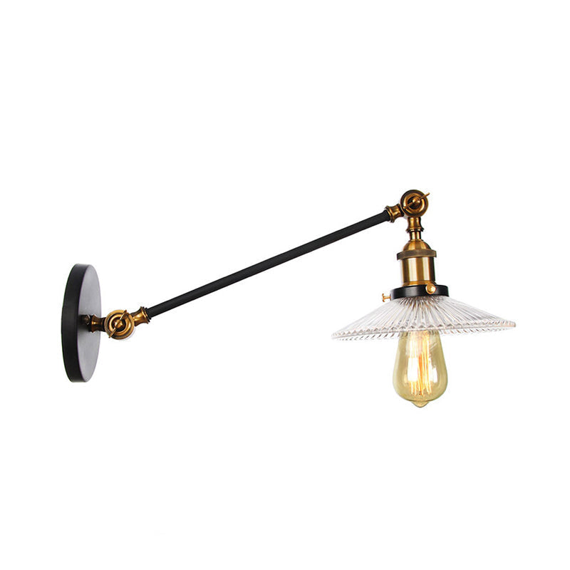 Sikunuo | Clear Ribbed Glass Bronze/Brass/Copper Wall Mounted Lamp Shade 1 Light Vintage Lighting Fixture, 8"/12" L Arm