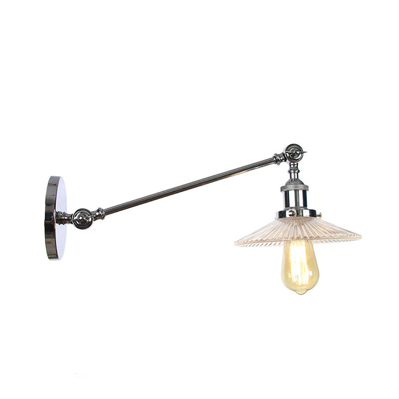 Sikunuo | Clear Ribbed Glass Bronze/Brass/Copper Wall Mounted Lamp Shade 1 Light Vintage Lighting Fixture, 8"/12" L Arm