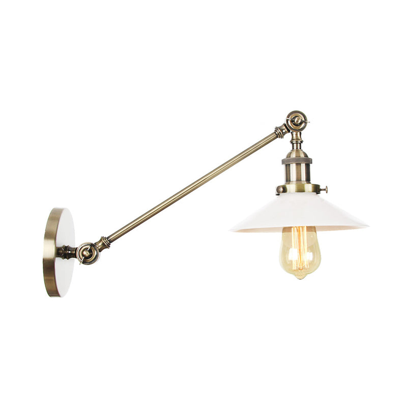 Sikunuo | Industrial Conical Wall Lamp 1 Light Opal Glass Wall Lamp in Black/Copper/Brass with Arm, 8"/12" L