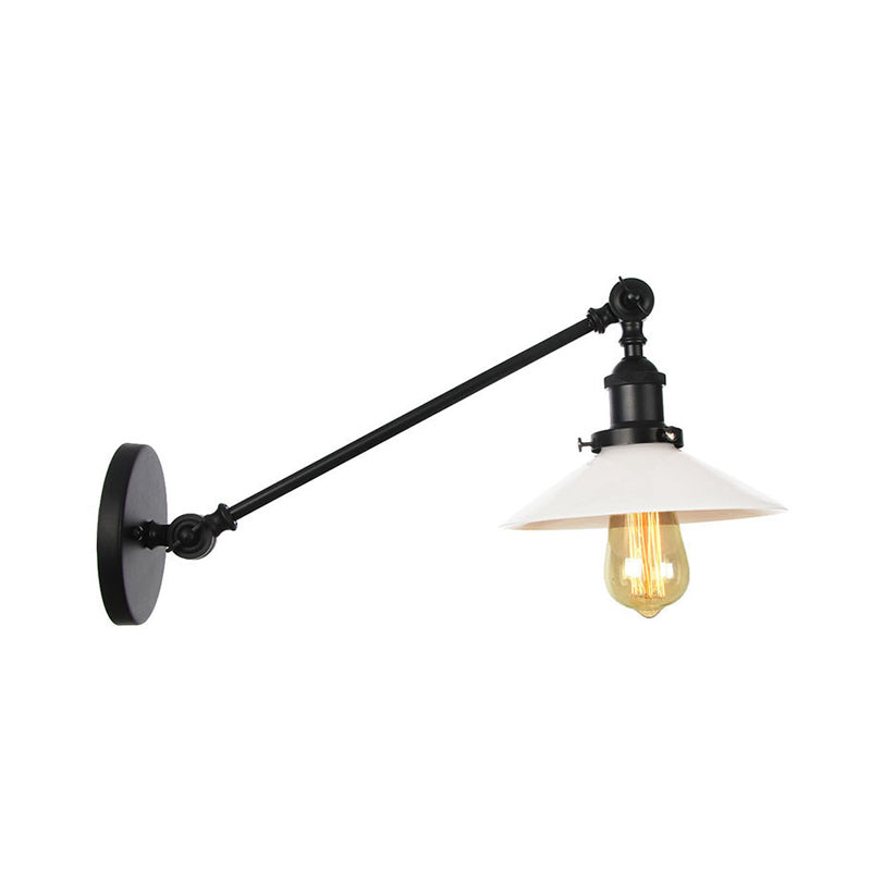 Sikunuo | Industrial Conical Wall Lamp 1 Light Opal Glass Wall Lamp in Black/Copper/Brass with Arm, 8"/12" L
